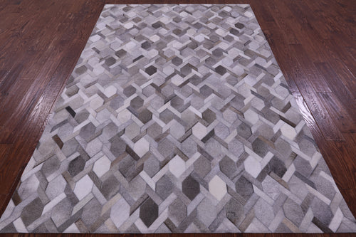 Grey & White Patchwork Natural Cowhide Rug - 6' 0