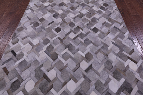 Grey & White Patchwork Natural Cowhide Rug - 6' 0