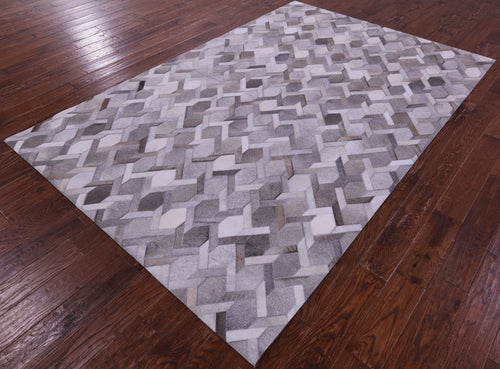 Grey & White Patchwork Natural Cowhide Rug - 6' 0