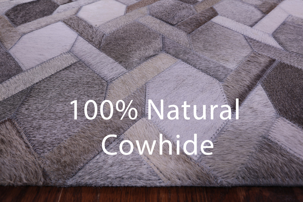 Grey & White Patchwork Natural Cowhide Rug - 6' 0" x 9' 0"