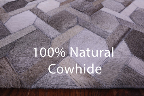 Grey & White Patchwork Natural Cowhide Rug - 6' 0