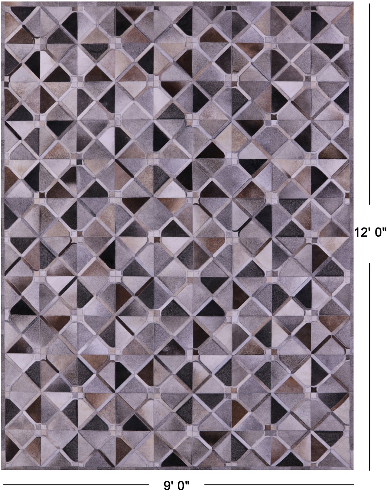 Grey Patchwork Natural Cowhide Rug - 9' 0" x 12' 0"