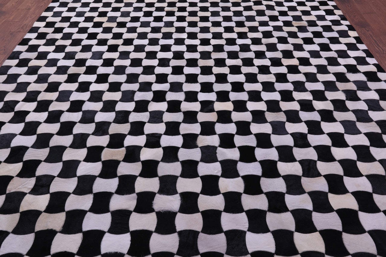 Black & White Patchwork Natural Cowhide Rug - 9' 0" x 12' 0"