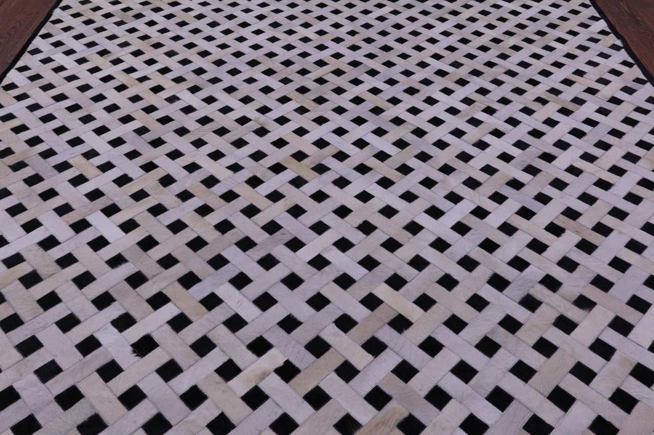 Black & White Patchwork Natural Cowhide Rug - 9' 0" x 12' 0"