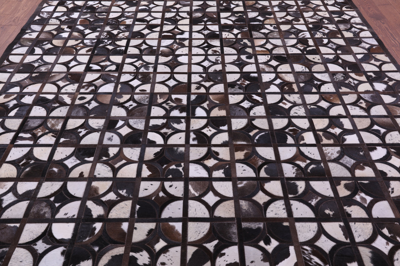 Brown & White Patchwork Natural Cowhide Rug - 9' 0" x 12' 0"