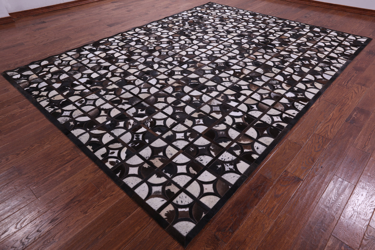 Brown & White Patchwork Natural Cowhide Rug - 9' 0" x 12' 0"