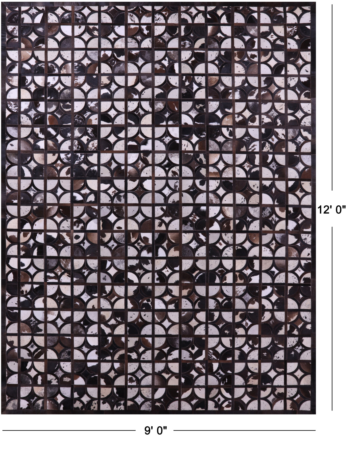 Brown & White Patchwork Natural Cowhide Rug - 9' 0" x 12' 0"