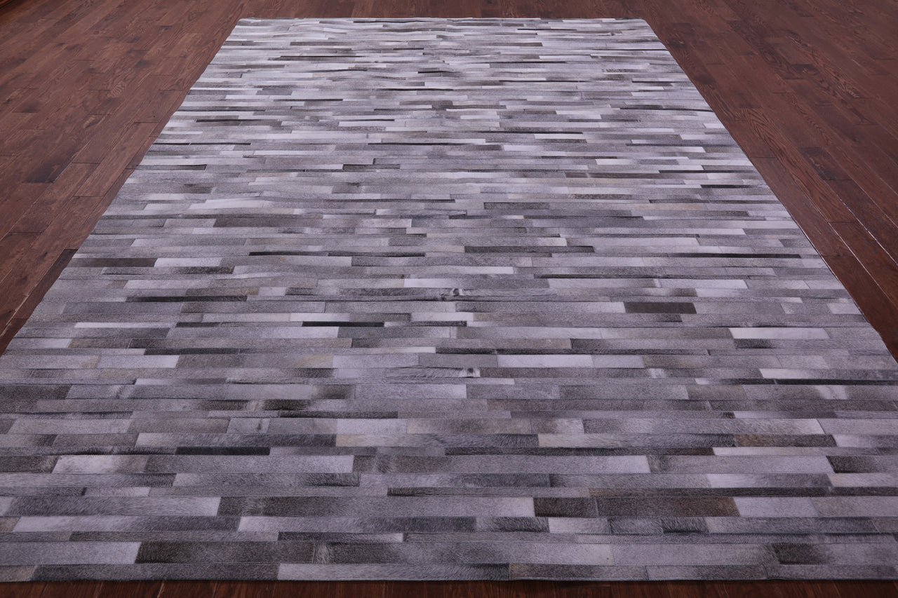 Grey Brickwork Patchwork Natural Cowhide Rug - 9' 0" x 12' 0"