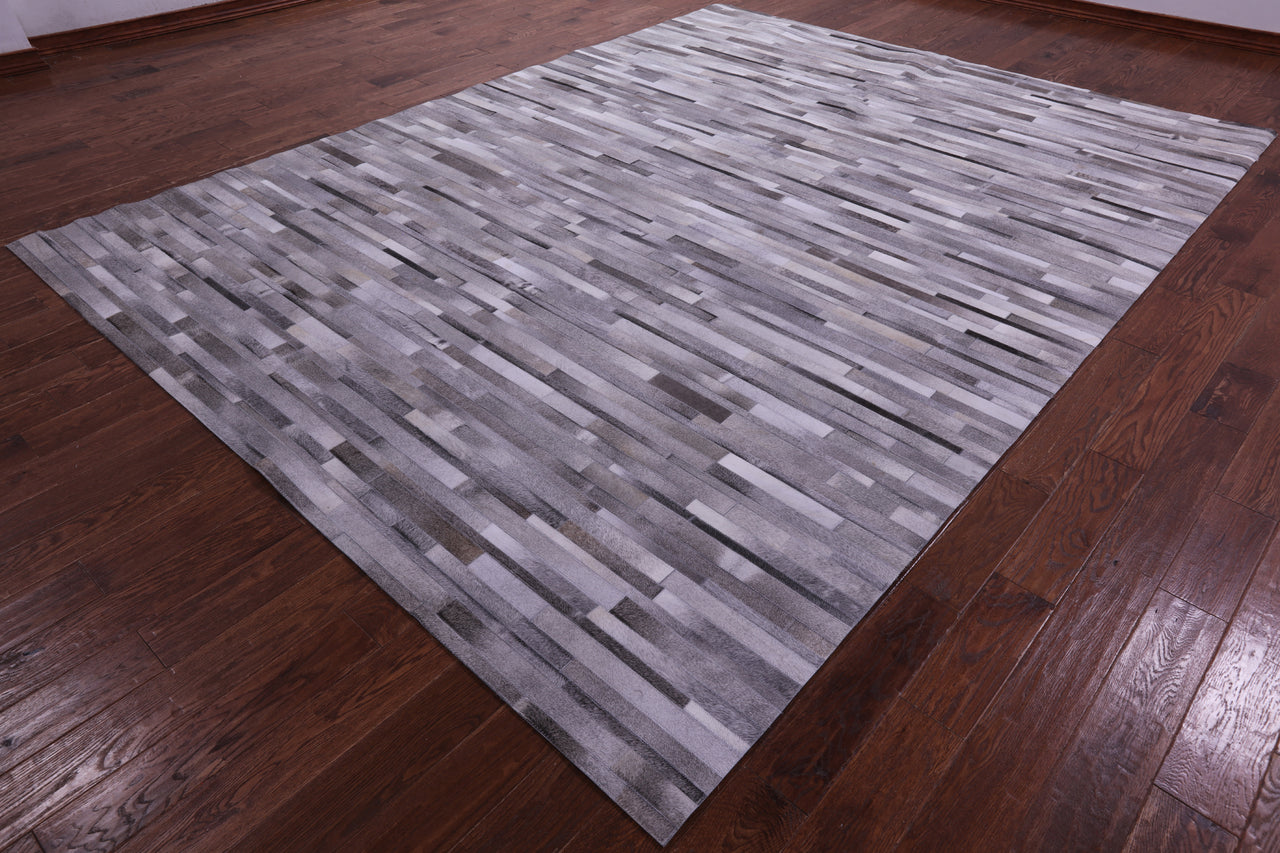 Grey Brickwork Patchwork Natural Cowhide Rug - 9' 0" x 12' 0"