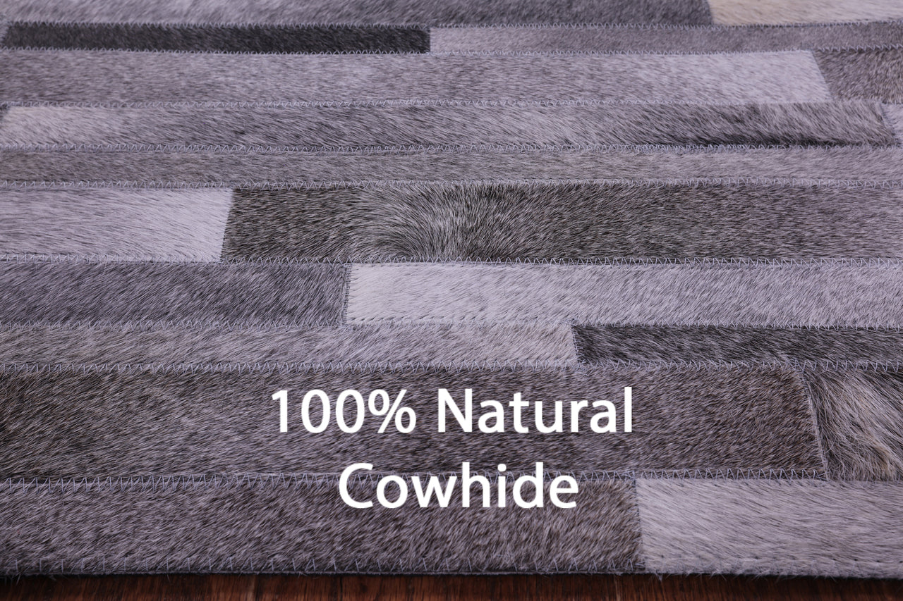 Grey Brickwork Patchwork Natural Cowhide Rug - 9' 0" x 12' 0"
