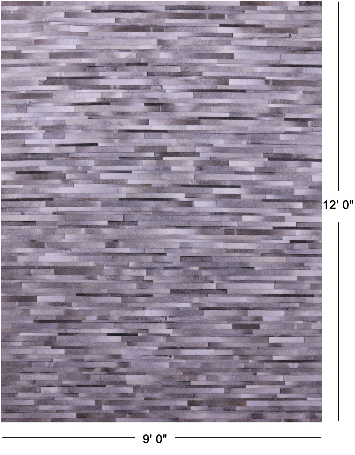 Grey Brickwork Patchwork Natural Cowhide Rug - 9' 0" x 12' 0"