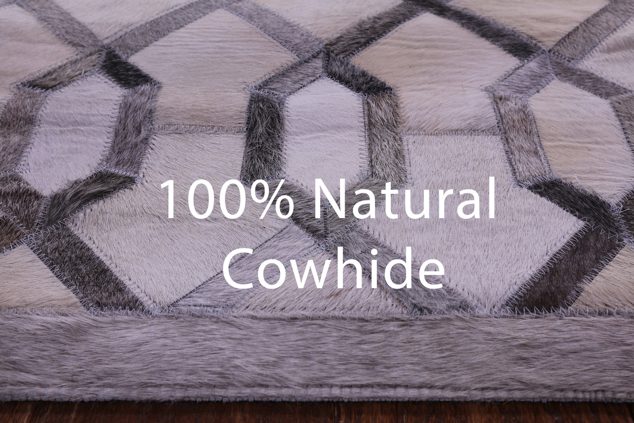 Grey & White Patchwork Natural Cowhide Runner Rug - 2' 6" x 12' 0"