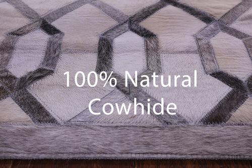 Grey & White Patchwork Natural Cowhide Runner Rug - 2' 6