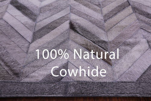 Grey Chevron Patchwork Natural Cowhide Rug - 2' 6