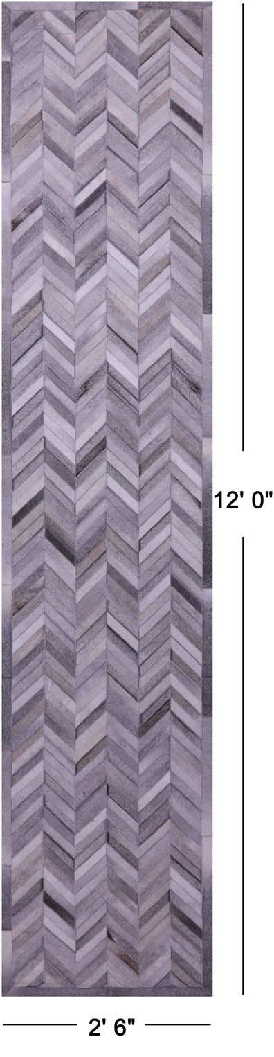 Grey Chevron Patchwork Natural Cowhide Rug - 2' 6