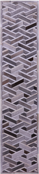 Grey Patchwork Natural Cowhide Rug - 2' 6" x 12' 0"