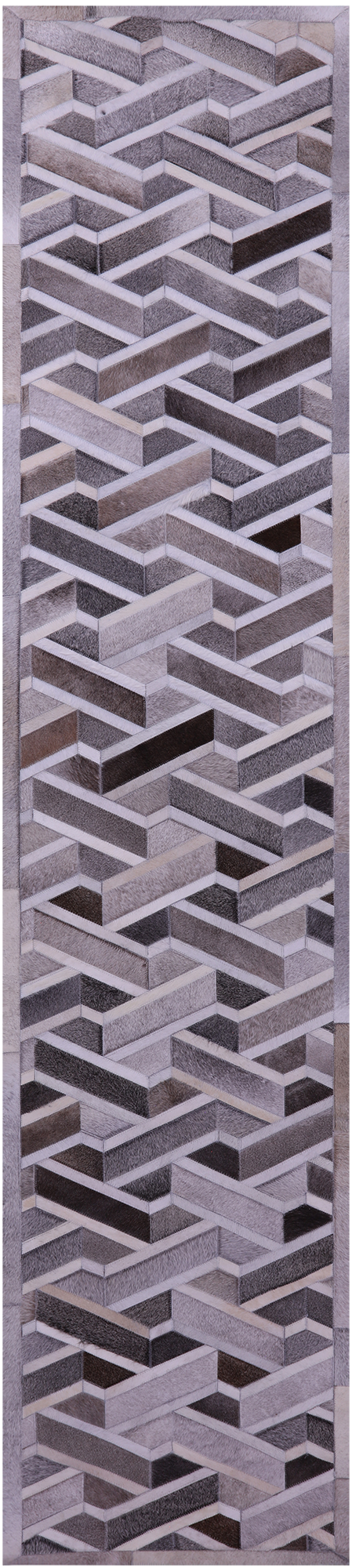 Grey Patchwork Natural Cowhide Rug - 2' 6" x 12' 0"