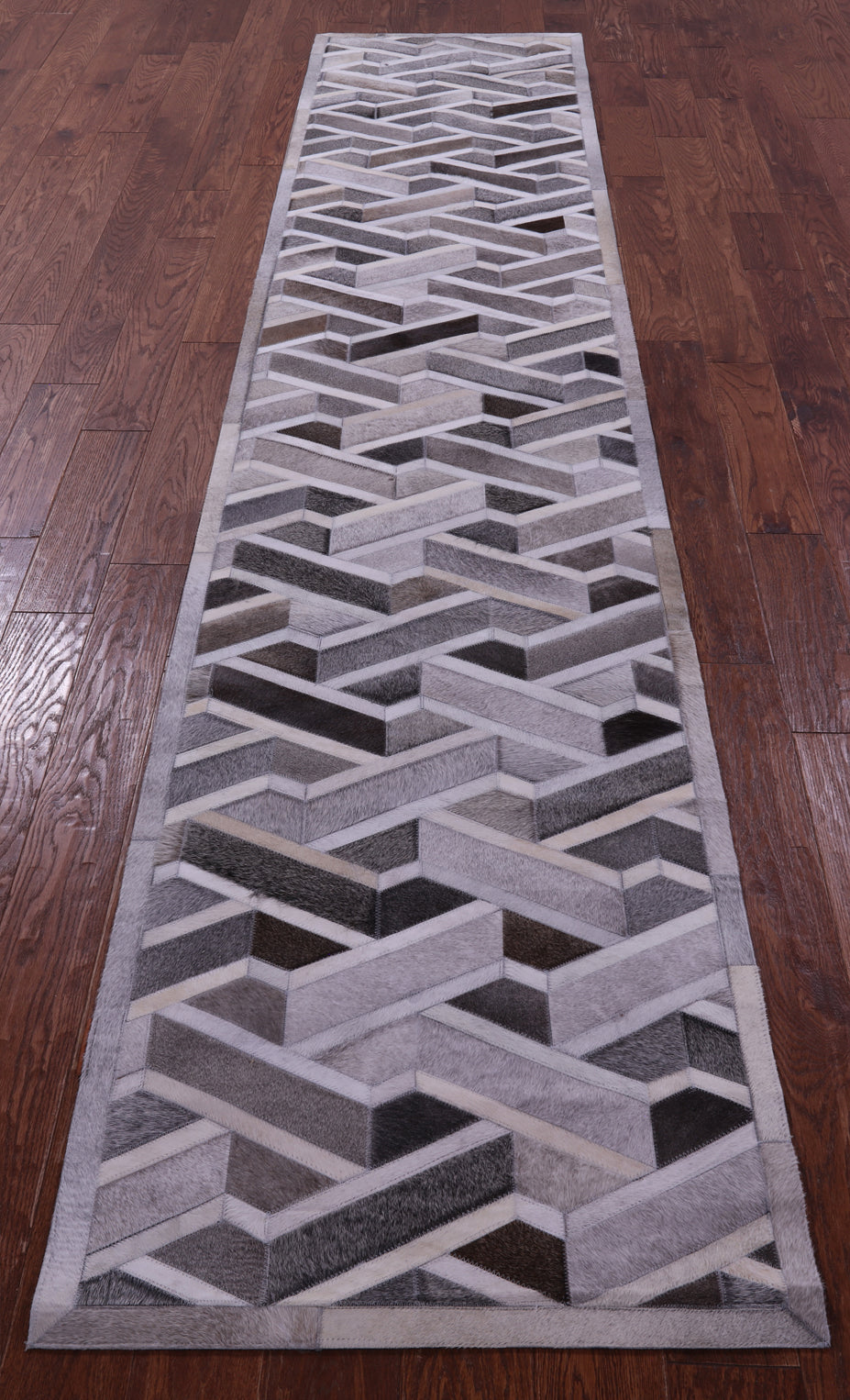 Grey Patchwork Natural Cowhide Rug - 2' 6" x 12' 0"