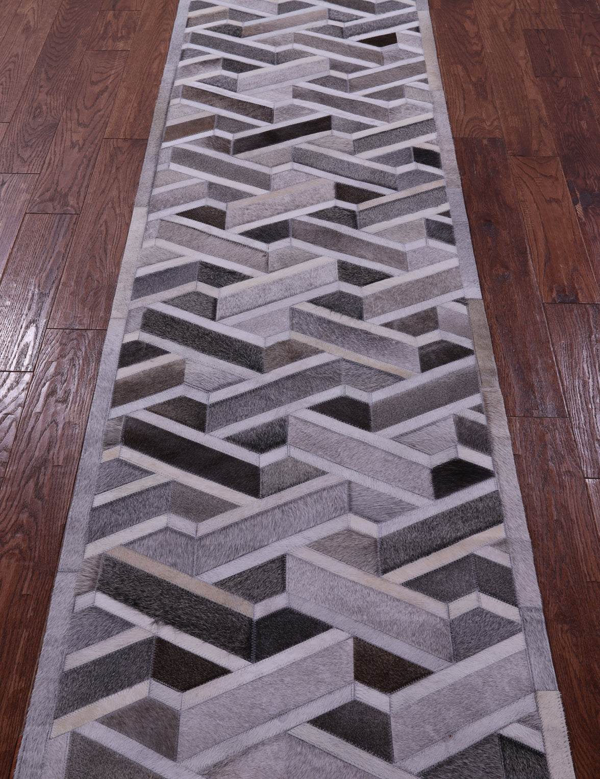 Grey Patchwork Natural Cowhide Rug - 2' 6" x 12' 0"