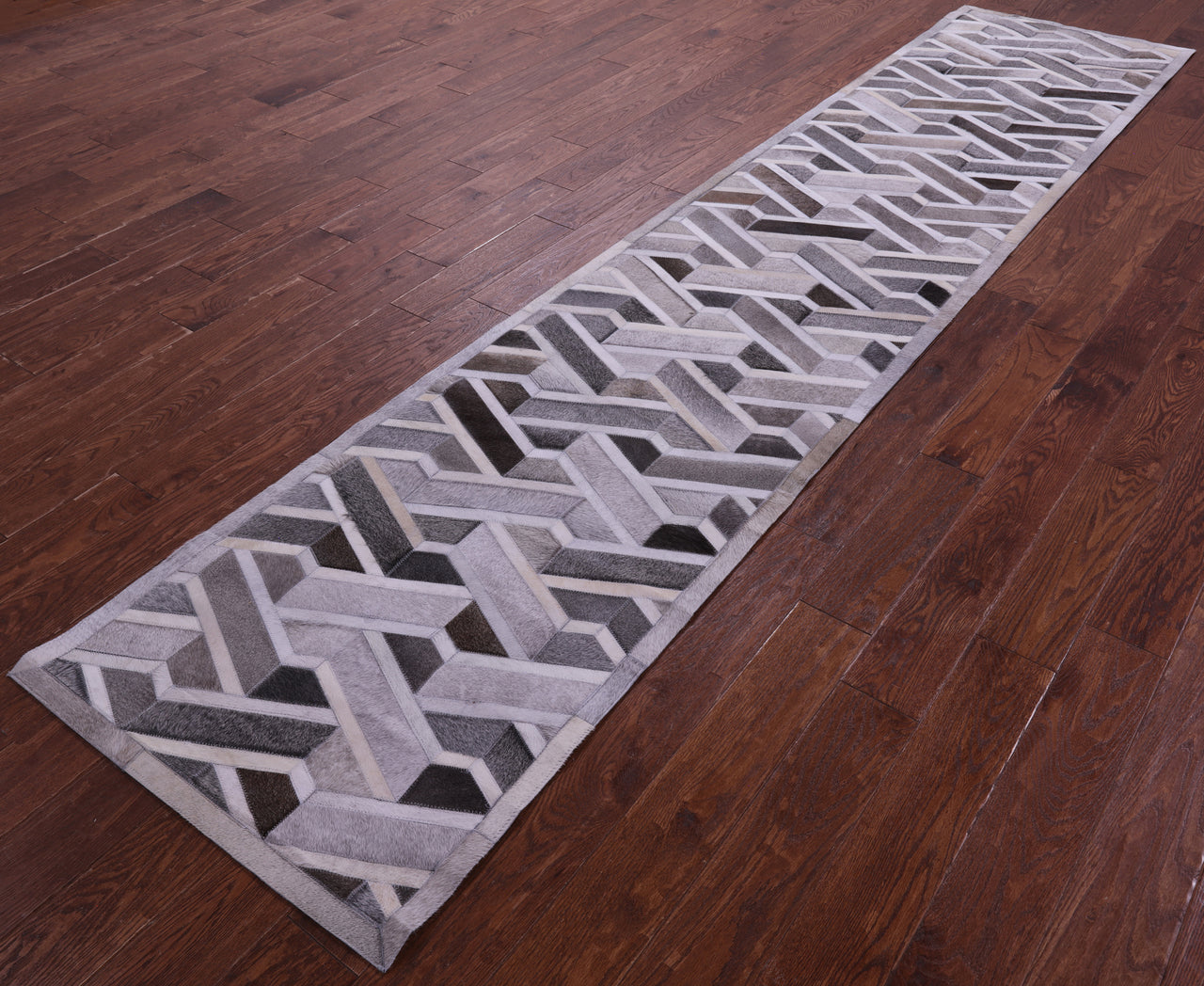 Grey Patchwork Natural Cowhide Rug - 2' 6" x 12' 0"