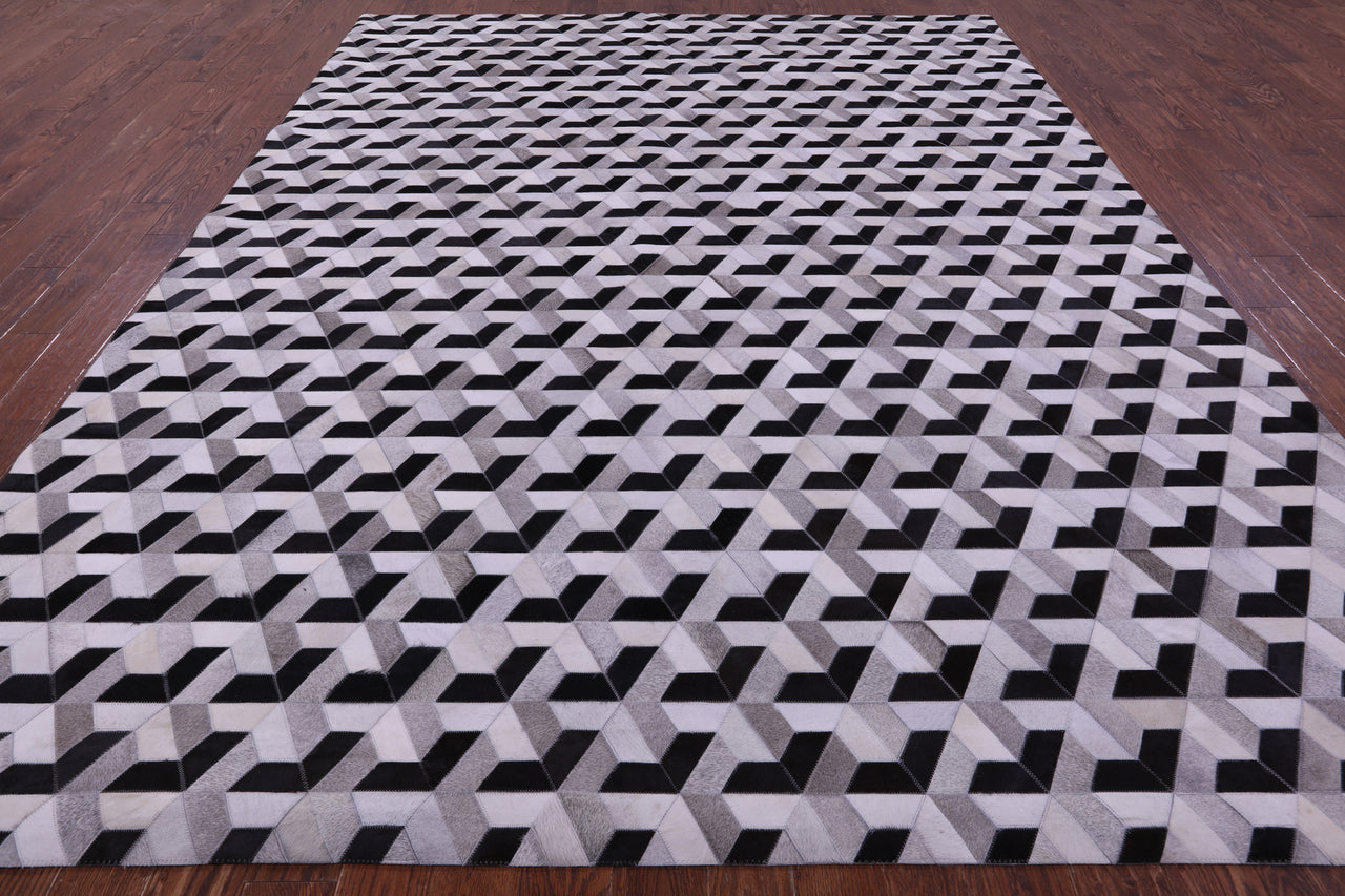 Black & White Patchwork Natural Cowhide Rug - 9' 0" x 12' 0"