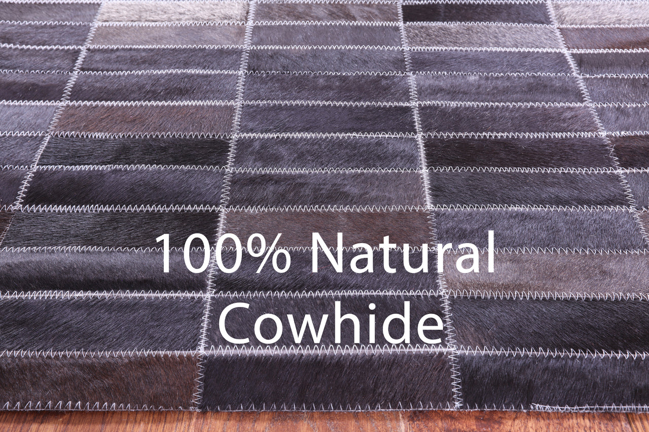 Grey & White Gradient Brickwork Patchwork Natural Cowhide Rug - 2' 6" x 12' 0"