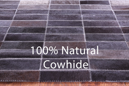 Grey & White Gradient Brickwork Patchwork Natural Cowhide Rug - 2' 6
