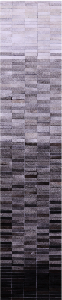 Grey & White Gradient Brickwork Patchwork Natural Cowhide Rug - 2' 6" x 12' 0"