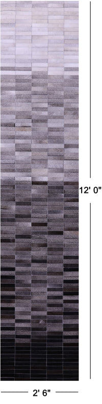 Thumbnail for Grey & White Gradient Brickwork Patchwork Natural Cowhide Rug - 2' 6