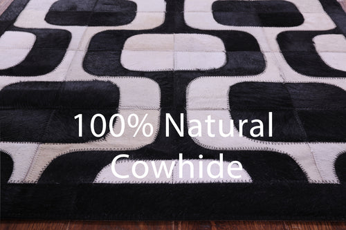 Black & White Patchwork Natural Cowhide Rug - 2' 6