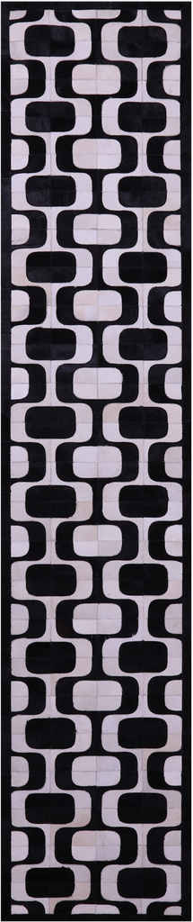 Black & White Patchwork Natural Cowhide Rug - 2' 6" x 12' 0"
