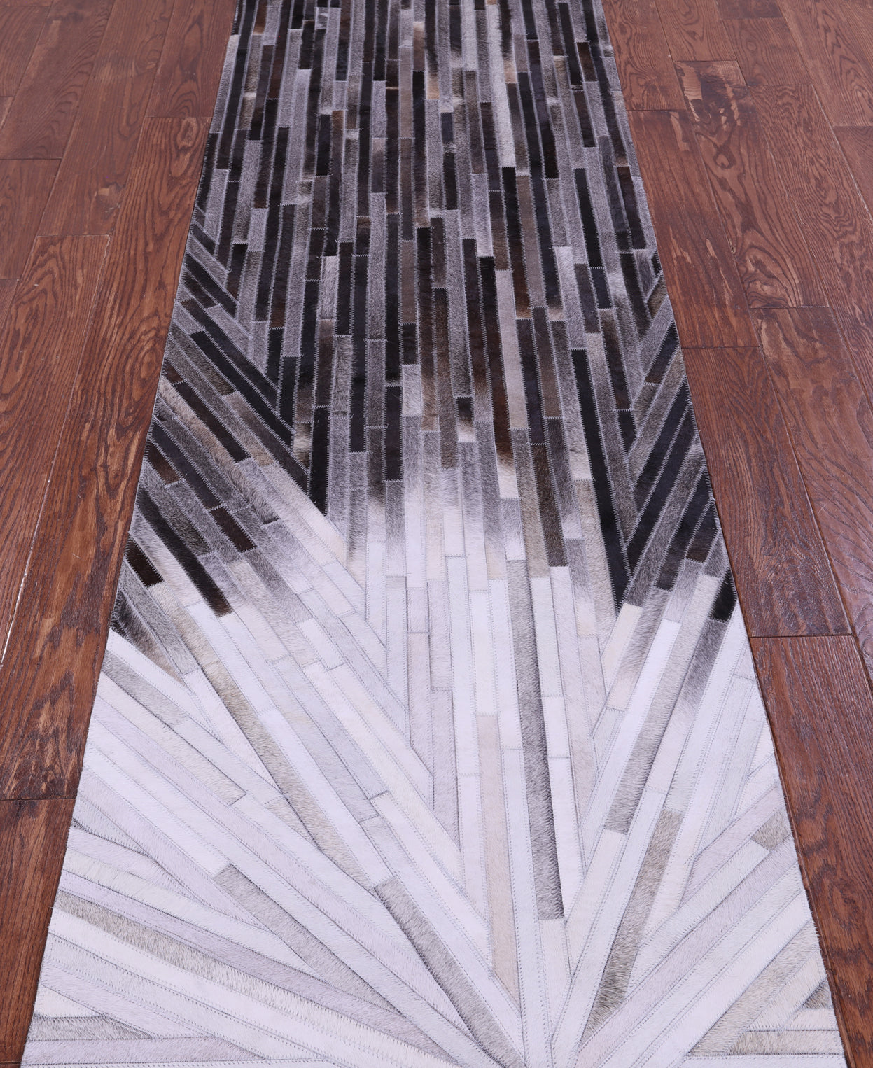 Brown & White Patchwork Natural Cowhide Rug - 2' 6" x 12' 0"
