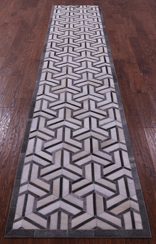 Grey & White Patchwork Natural Cowhide Rug - 2' 6