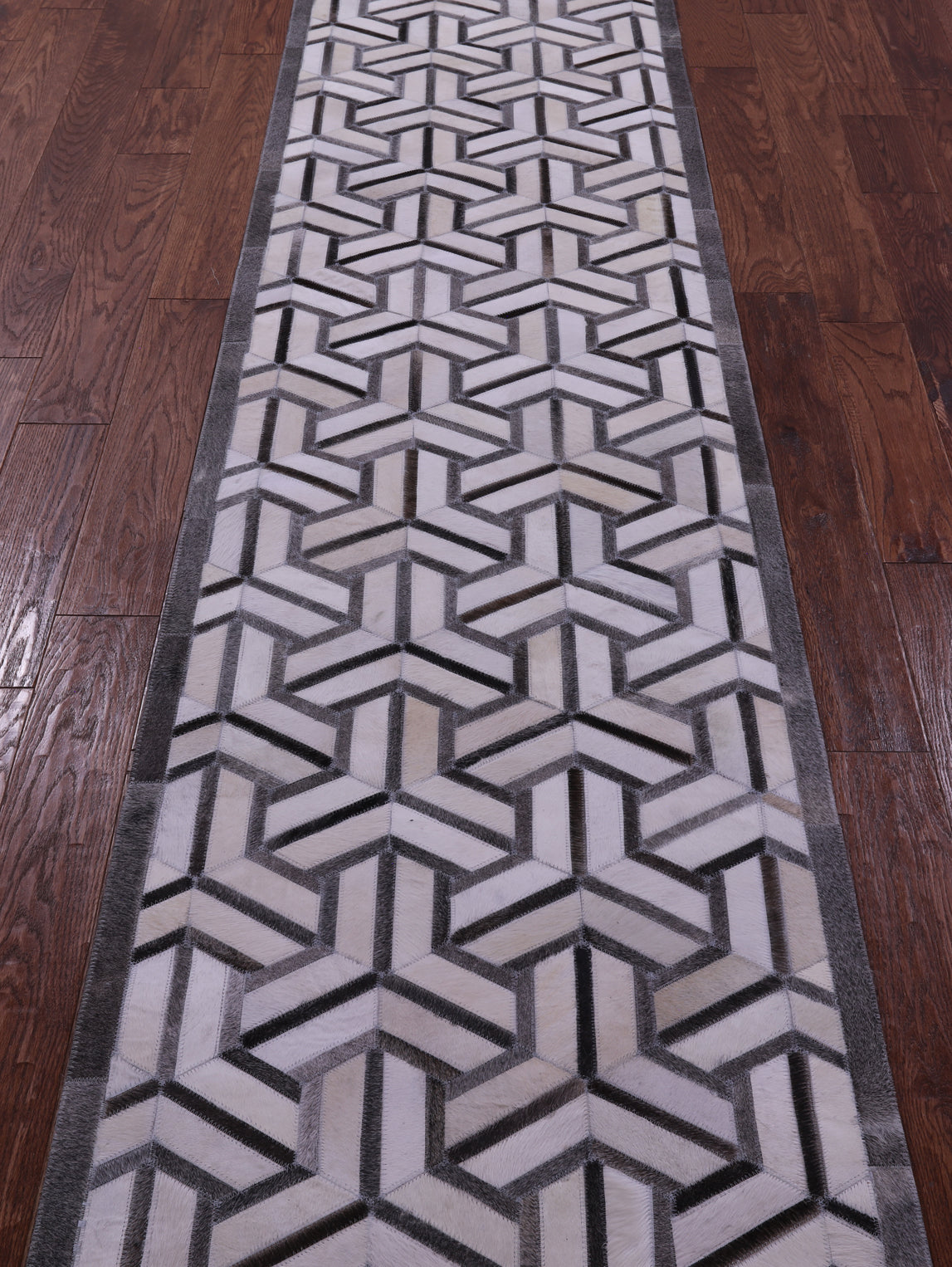 Grey & White Patchwork Natural Cowhide Rug - 2' 6" x 12' 0"