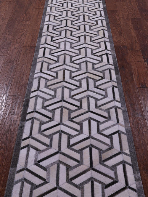 Grey & White Patchwork Natural Cowhide Rug - 2' 6