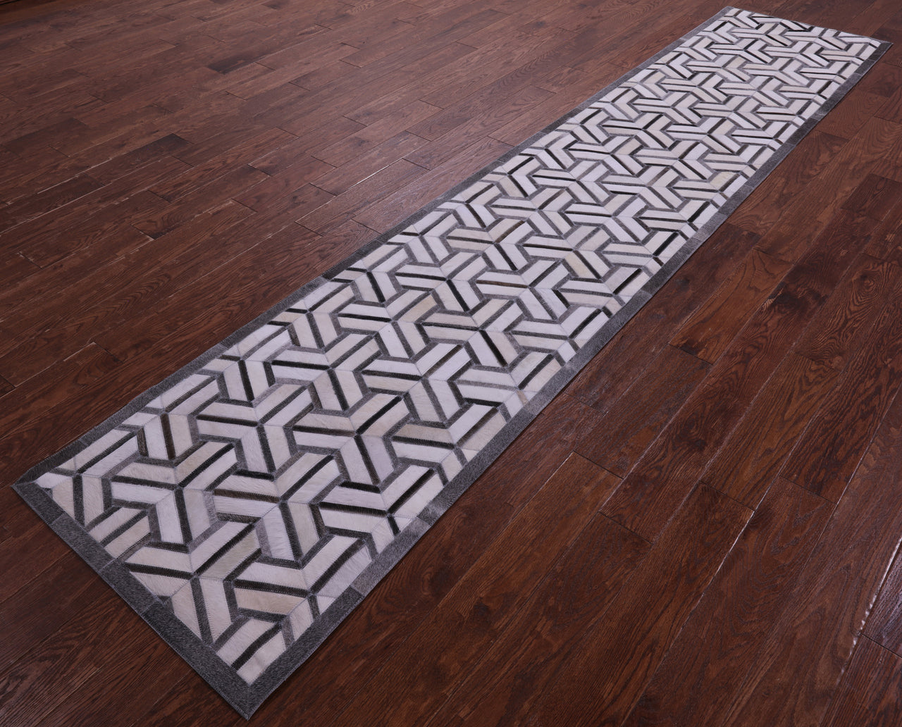 Grey & White Patchwork Natural Cowhide Rug - 2' 6" x 12' 0"