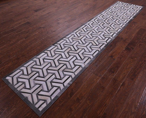 Grey & White Patchwork Natural Cowhide Rug - 2' 6