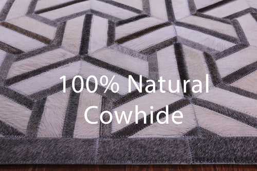 Grey & White Patchwork Natural Cowhide Rug - 2' 6