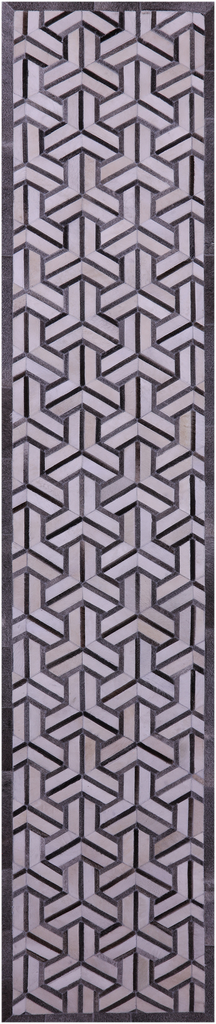 Grey & White Patchwork Natural Cowhide Rug - 2' 6" x 12' 0"