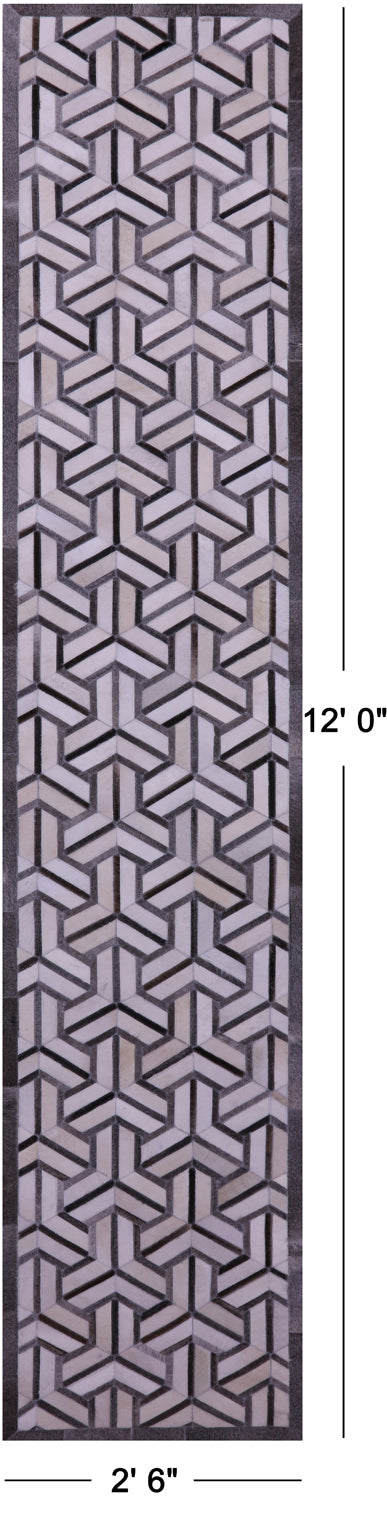Grey & White Patchwork Natural Cowhide Rug - 2' 6