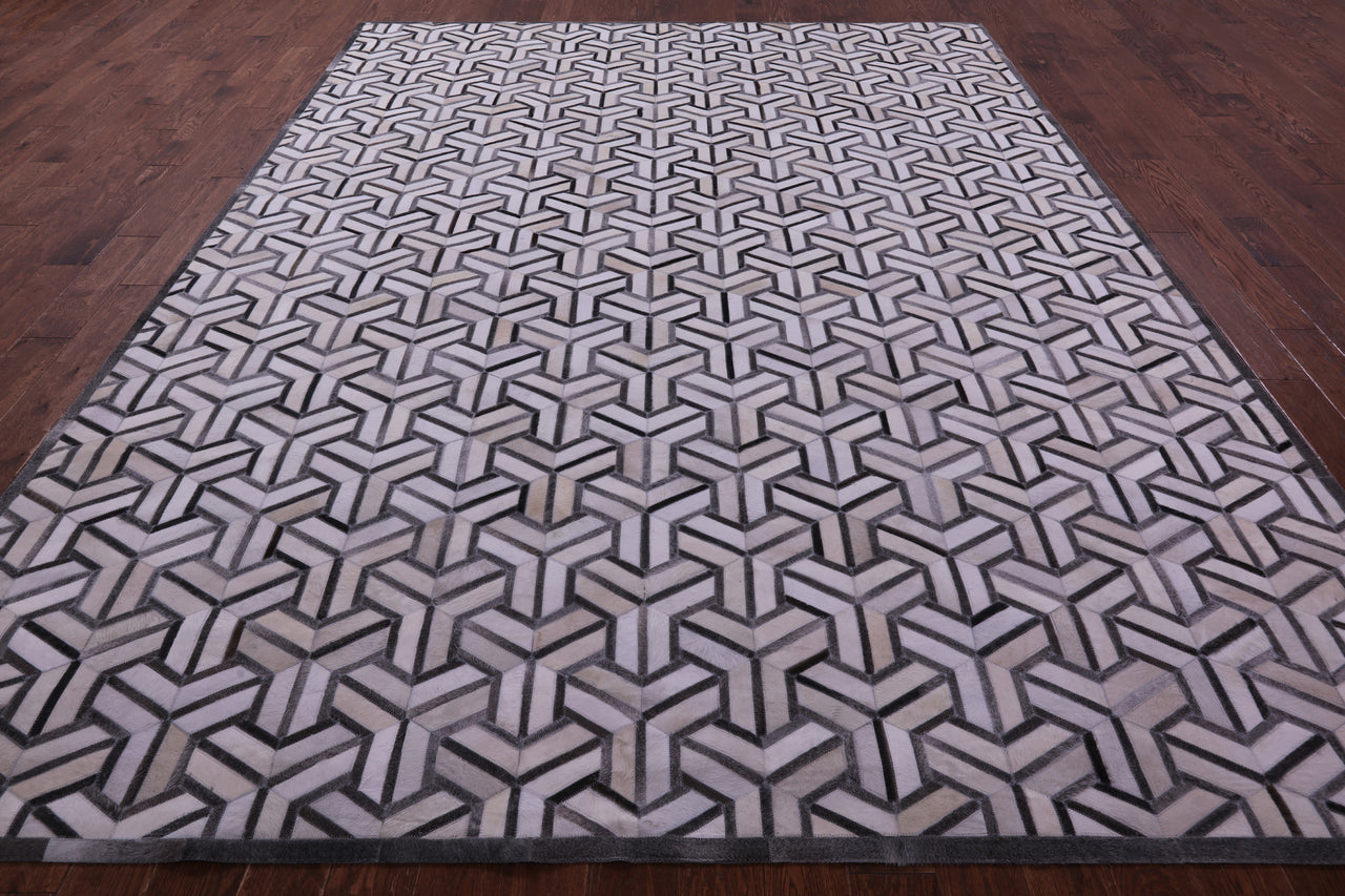 Grey & White Patchwork Natural Cowhide Rug - 9' 0" x 12' 0"