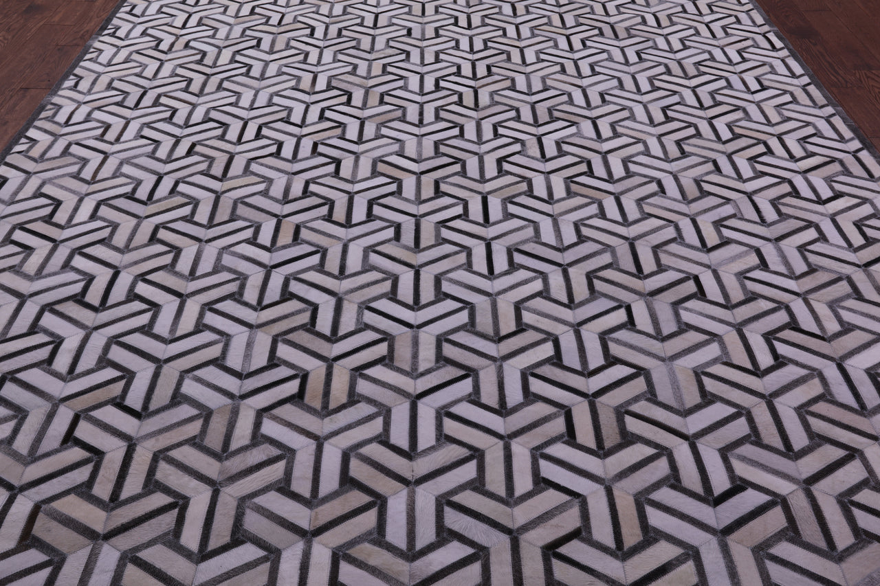Grey & White Patchwork Natural Cowhide Rug - 9' 0" x 12' 0"
