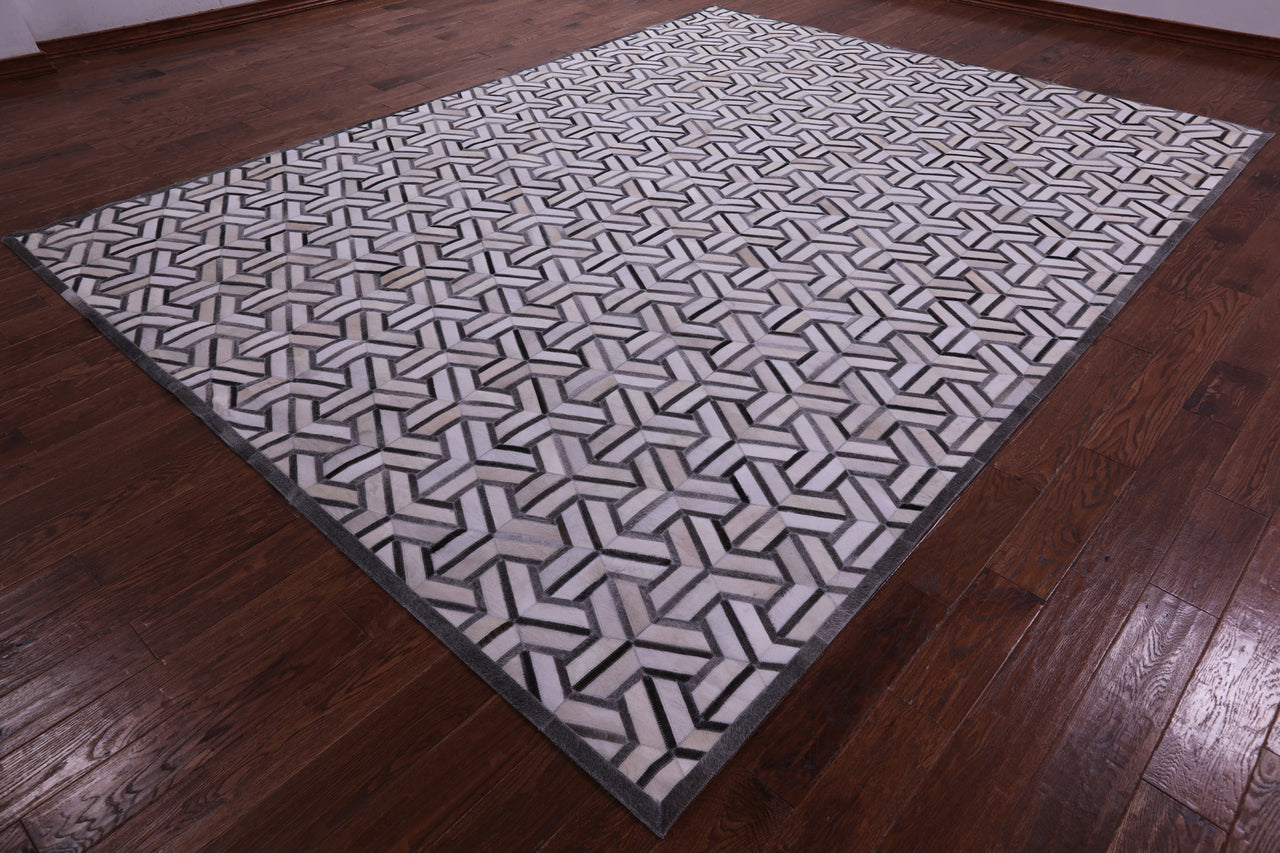 Grey & White Patchwork Natural Cowhide Rug - 9' 0" x 12' 0"