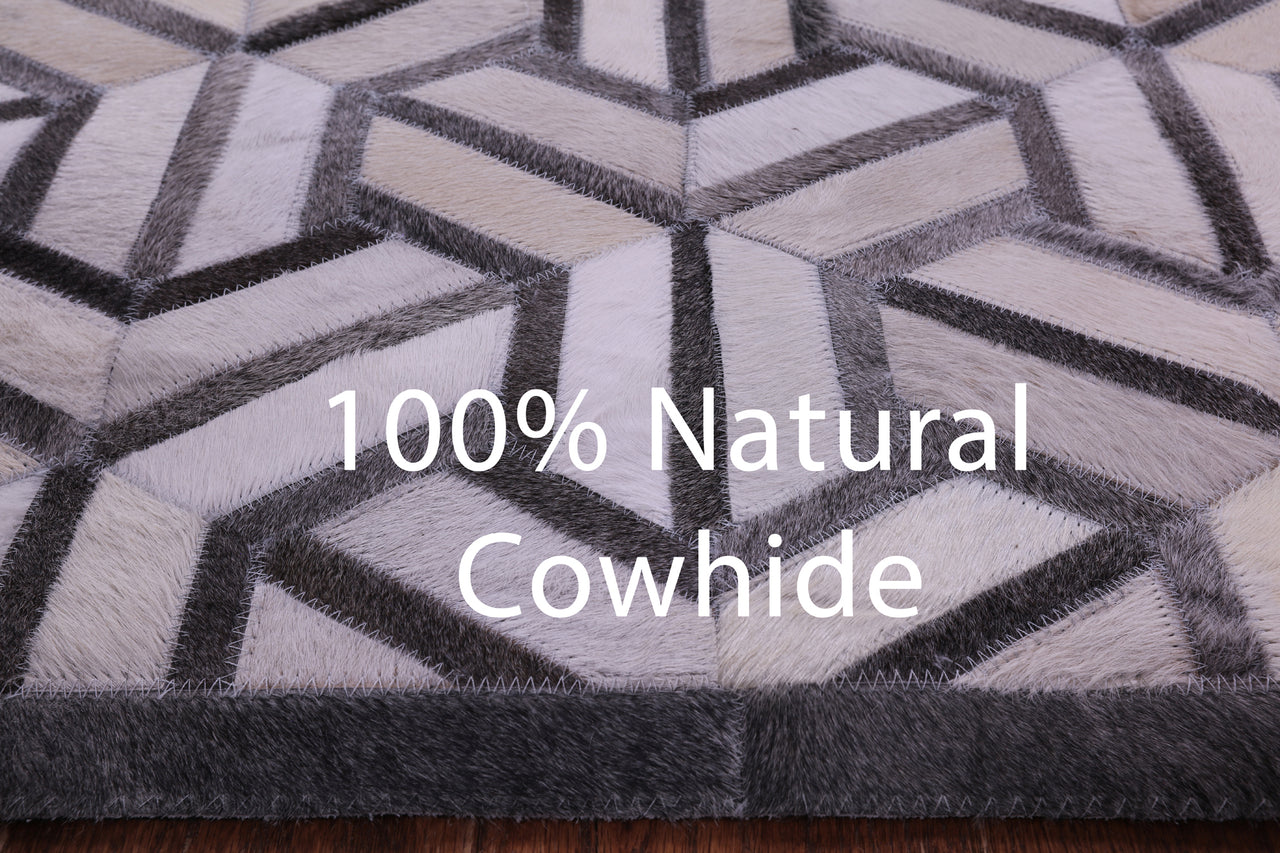Grey & White Patchwork Natural Cowhide Rug - 9' 0" x 12' 0"