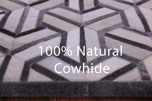 Grey & White Patchwork Natural Cowhide Rug - 9' 0