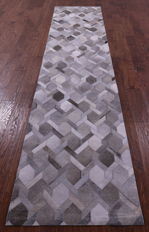 Grey & White Patchwork Natural Cowhide Rug - 2' 6