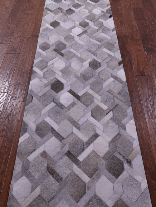 Grey & White Patchwork Natural Cowhide Rug - 2' 6