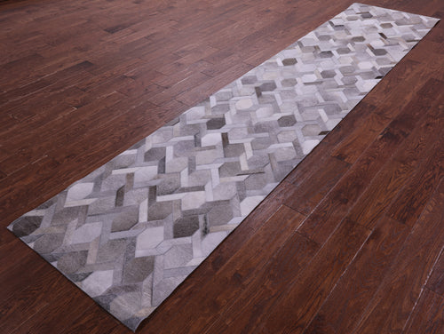 Grey & White Patchwork Natural Cowhide Rug - 2' 6