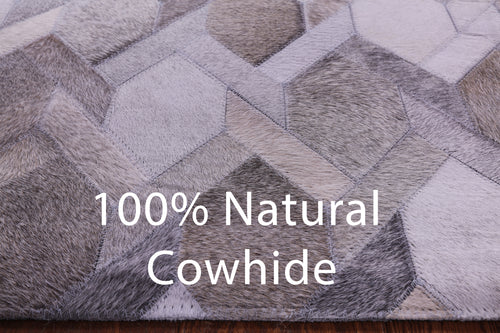 Grey & White Patchwork Natural Cowhide Rug - 2' 6