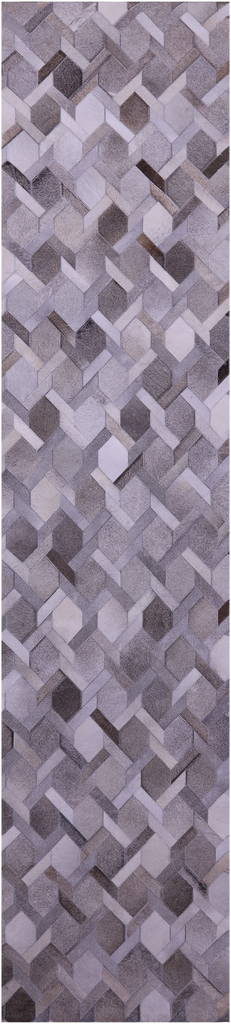 Grey & White Patchwork Natural Cowhide Rug - 2' 6" x 12' 0"